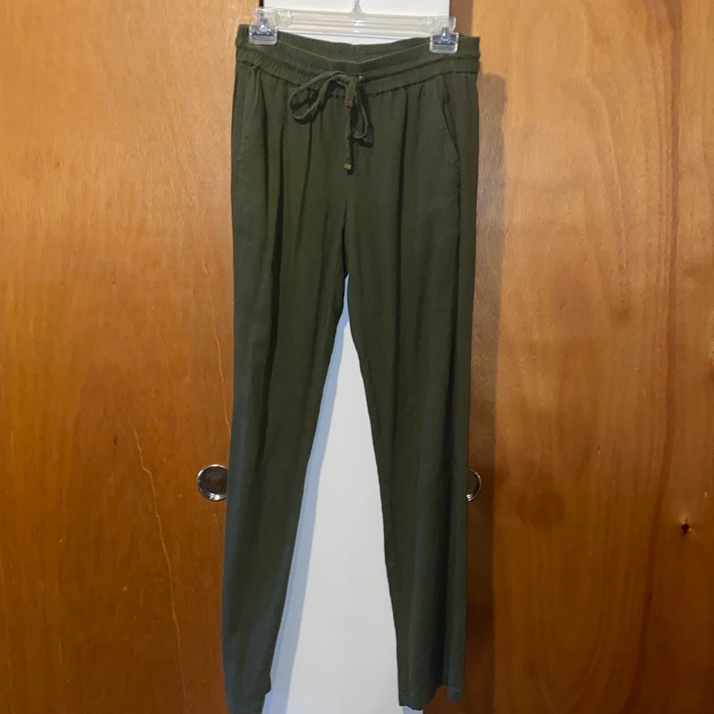 🫒 EUC Love Tree Linen Drawstring Pants